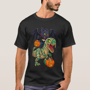 T-shirt Chat Vampire Chevauchant Dinosaure Momie T rex Hal
