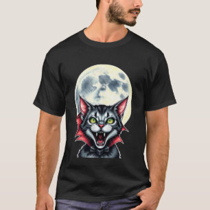 T-shirt Chat Vampire Drôle D'Halloween Costume Pleine Lune