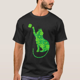 T-shirt Chat vert silhouette Trèfles Saint-Patrick