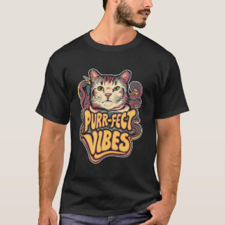 T-shirt Chat Vibes Parfaites Animal Art Design Rétro Cadea