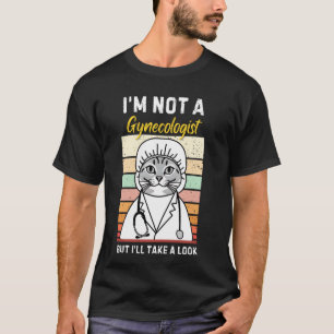 T-shirt Chat Vintage Je ne suis pas gynécologue Drôle Chat
