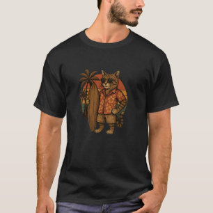 T-shirt Chat Vintage Style Plage Hawaïenne Rigolo Surf