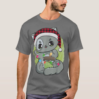 T-shirt Chat Warabi Mochi Boire Anime Kawaii Blanc Christm