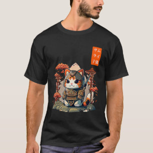 T-shirt Chat Warrior japonais écriture Anime Art pour kawa