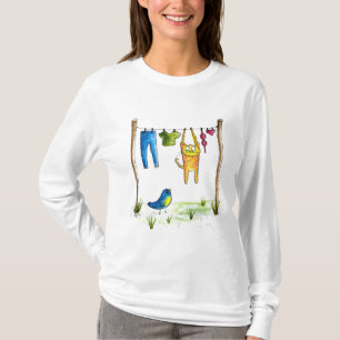 T-shirt Chat Whimsical sur une ligne de linge