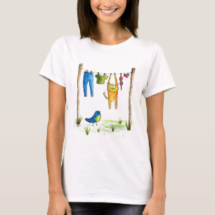 T-shirt Chat Whimsical sur une ligne de linge