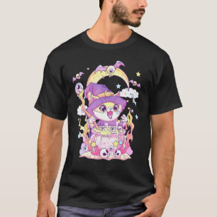 T-shirt Chat Wiccan Goth Pastel Crâne et Chat Sorcière Eff