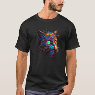 T-shirt Chat Zombie Psychedelique Tacheté de Peinture de C