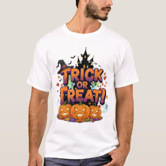 T-shirt Château de pleine lune de nuit effrayante avec cha