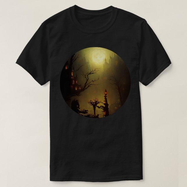 T-shirt Château éffrayant dans le brouillard (Design devant)