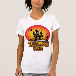 T-shirt Château Hanté Soirée Halloween Vecteur Rétro