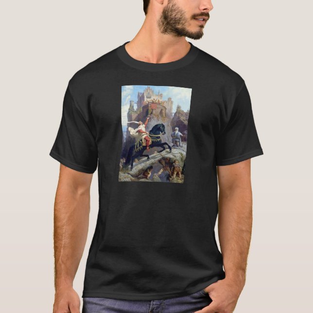 T-shirt Château noir de gnomes de cheval de prince (Devant)