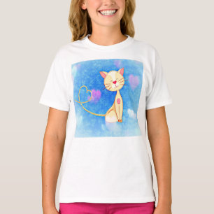 T-shirt chaton animal de compagnie mignon coeurs sourire f