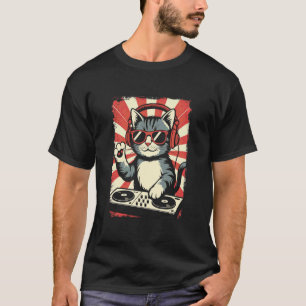 T-shirt Chaton blanc rouge DJ sur platines EDM Synthétiseu