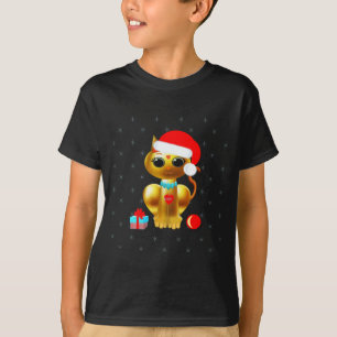 T-shirt chaton de dessin animé doré mignon de Noël