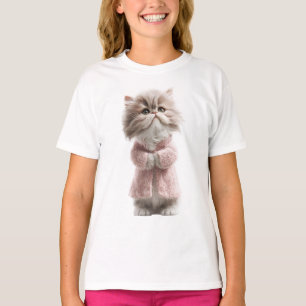 T-shirt Chaton Enfant Vêtu D'un Doux Tricot Rose