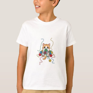 T-shirt Chaton Enjoué Avec Des Pelotes De Laine Pour Enfan