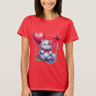 T-shirt Chaton mignon sur une balançoire avec l'art du bal