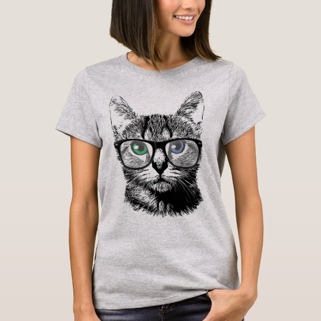 T-shirt Chaton ringard de hippie de chat en verres (Devant)