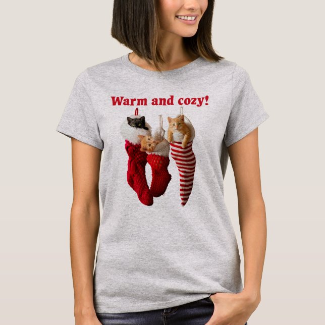 T-shirt Chatons de Noël dans les bas (Devant)