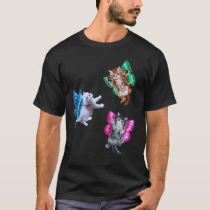 T-shirt Chatons Fées Volants avec Ailes de Papillon, Migno
