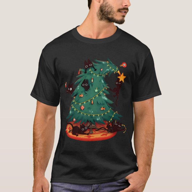 T-shirt Chatons jouant dans l'arbre de Noël (Devant)