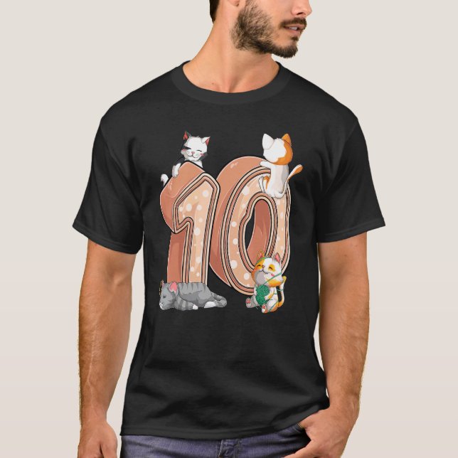 T-shirt Chats 10e fête d'anniversaire Dix 10 ans Vieux Kit (Devant)