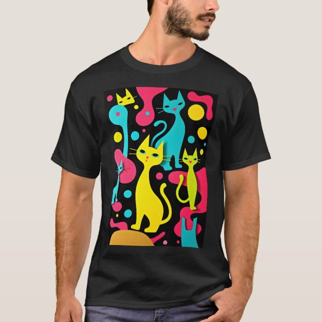 T-shirt Chats Abstraits Super style années 70 (Devant)