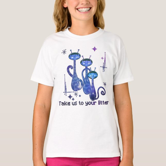 T-shirt Chats Aliens amusants - "Emmenez-Nous Sur Votre Li (Devant)