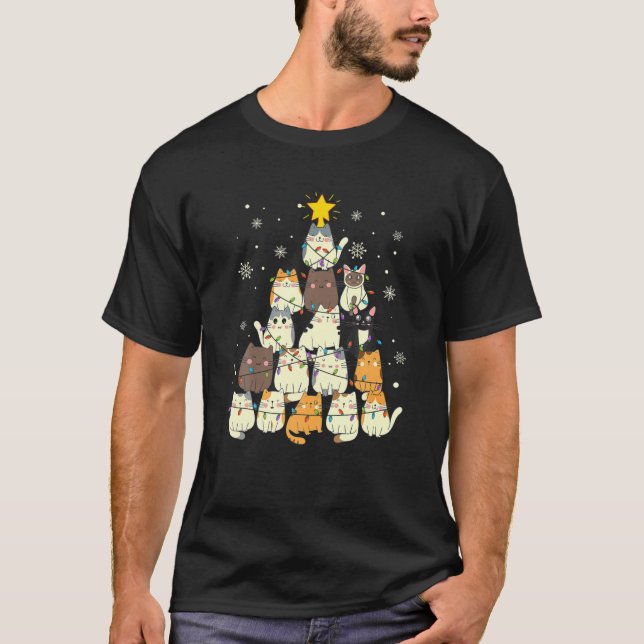 T-shirt Chats Amusants Arbre De Noël En Chats (Devant)