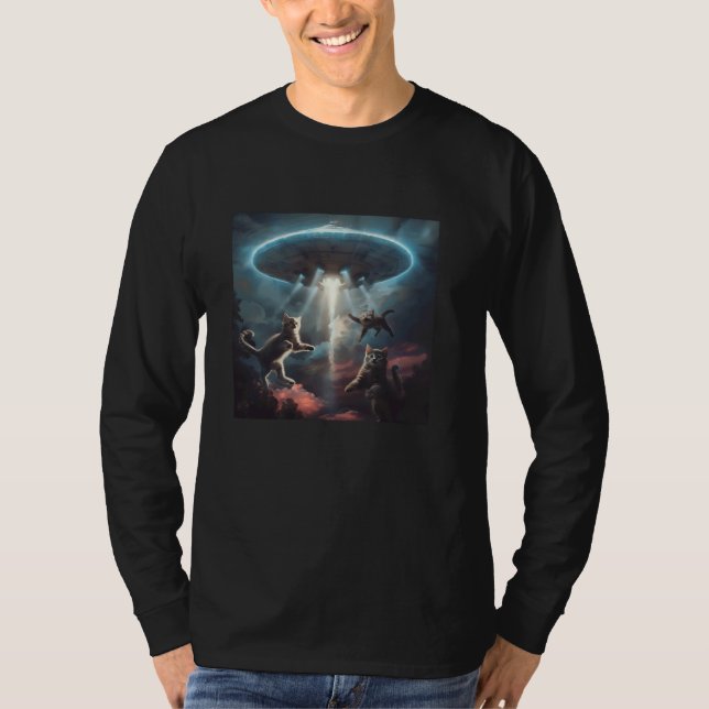 T-shirt Chats amusants avec des ovnis Aliens Invasion (Devant)