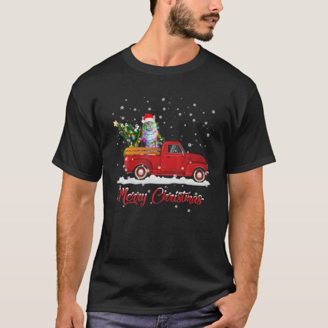 T-shirt Chats Animal équitation Camion Rouge Noël (Devant)