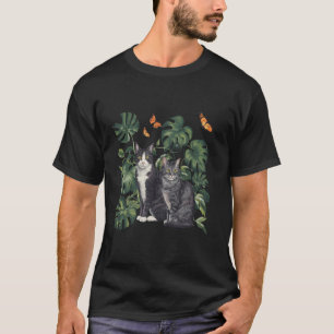 T-shirt Chats avec plantes Monstera et papillons Vintage