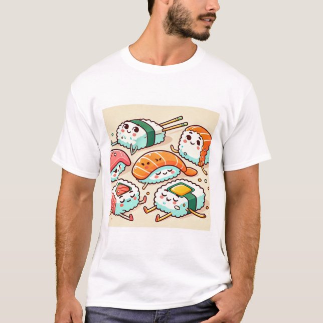 T-shirt Chats blonds sur le sushi (Devant)