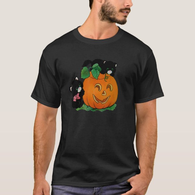 T-shirt Chats citrouilles sculptés Jack-o'-lantern Chat Ha (Devant)