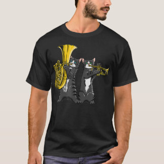 T-shirt chats cool jouant de musique funky jazz tuba et tr