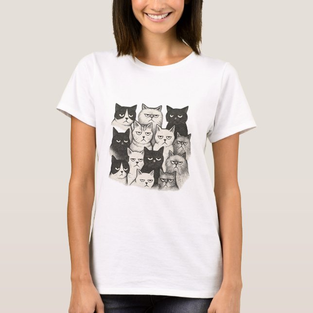 T-shirt Chats de caricature grumeux (Devant)