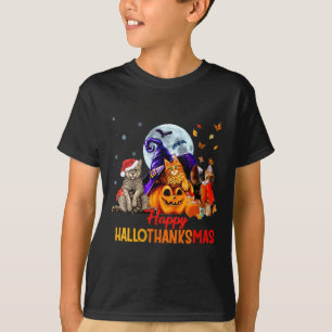 T-shirt Chats de femmes heureux Hallothanksmas Halloween T