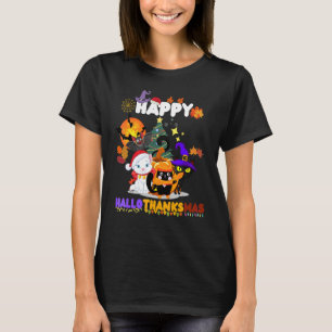T-shirt Chats de Hallothanksmas heureux Sorcière Père Noël