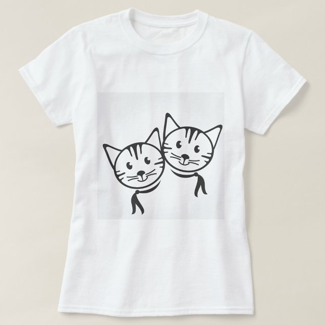 T-shirt Chats de mode (Two cartoon cats in black and white, one on the left and one on the right, overlapping each other!)