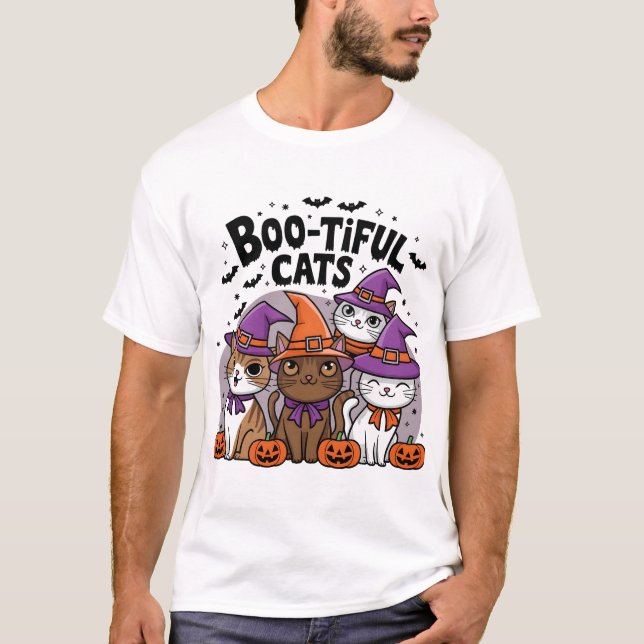 T-shirt Chats éffrayants et Citrouilles (Devant)