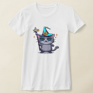 T-shirt Chats en sorcière d'Halloween tenant des étoiles d