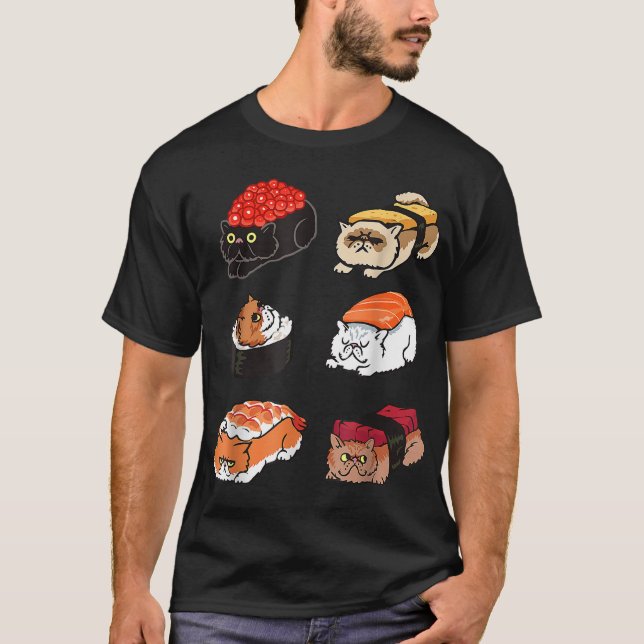 T-shirt Chats en Sushi Kawaii, Chats en Sushi Sleepy_1 (Devant)
