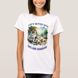 T-shirt Chats Et Femmes Soleil Blanc