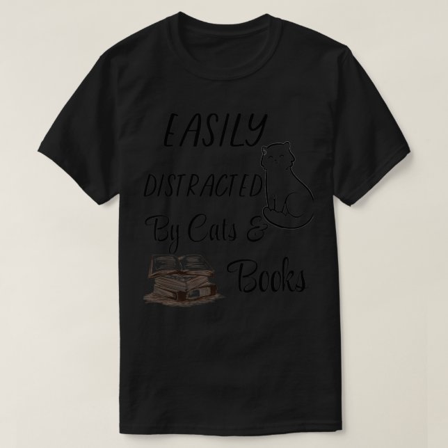 T-shirt Chats Et Livres Facilement Distraits 1 (Design devant)