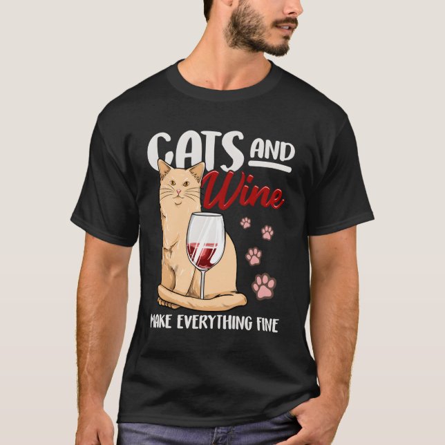 T-shirt Chats Et Vins Font Tout Beau Amoureux des chats Dr (Devant)