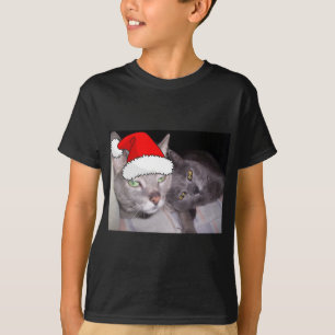 T-shirt Chats gris bleus de Noël en Russie