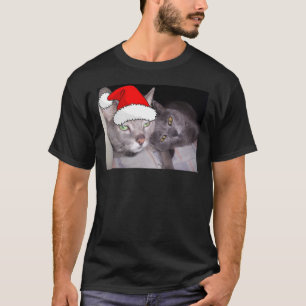 T-shirt Chats gris bleus de Noël en Russie