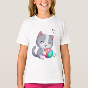 T-shirt Chats gris rose mignonne jouant à la balle Black S