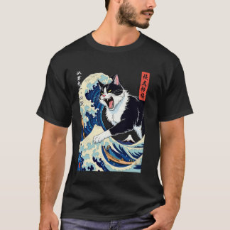 T-shirt Chats Japonais Kawaii Japon Chat & Vague de Kanaga